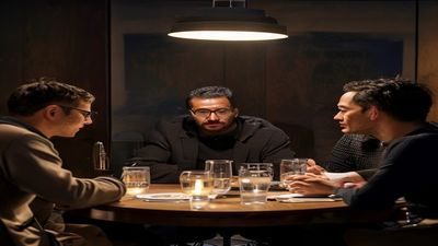 男人团圆桌对话视频封面：四位男性成员围坐讨论情感关系议题，氛围真实坦诚